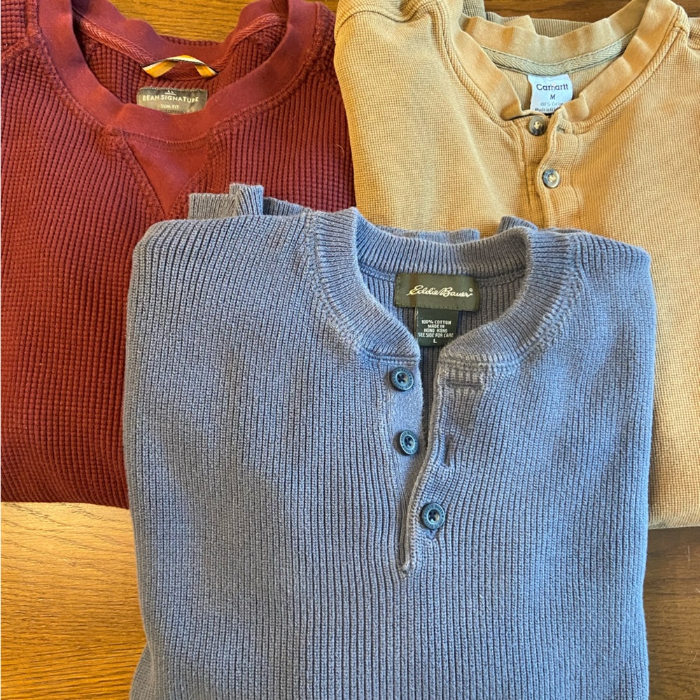 Men’s 100% cotton thick henleys M/L- Carhartt LL Bean